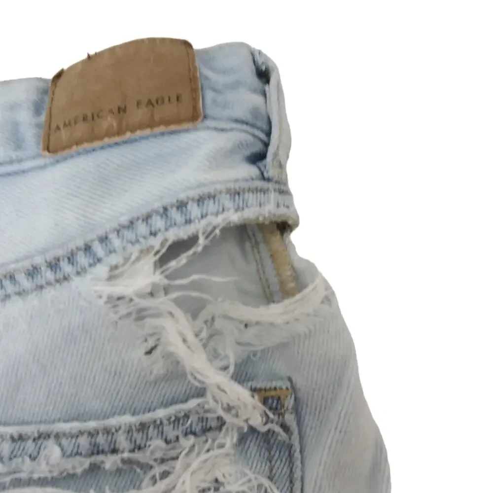American Eagle Jean Shorts Women SZ 0 Mom Denim Blue Distressed Cut Off Festival